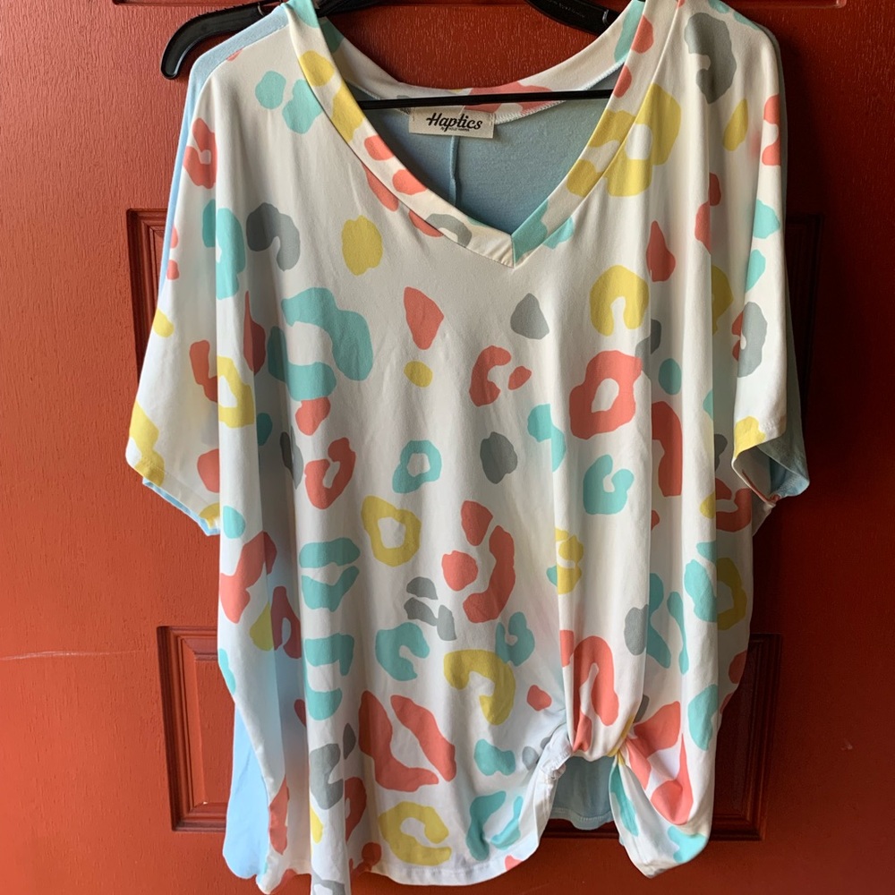 White & light blue w/ multicolored leopard print